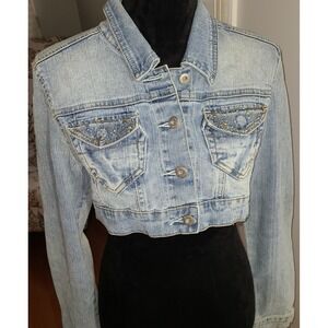 Blue Jean Cropped Denim Jacket with Stud Decorations by American Blue Jrs  M